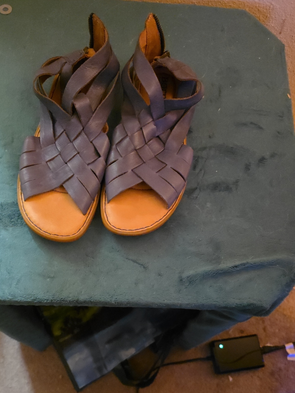 Born Woven Leather Sandals in Dark Brown with Tan Footbed
